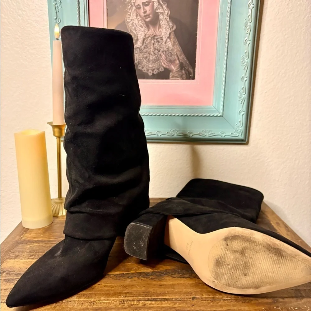 Nine West Black Over the Knee Slouchy Boots with Suede Finish